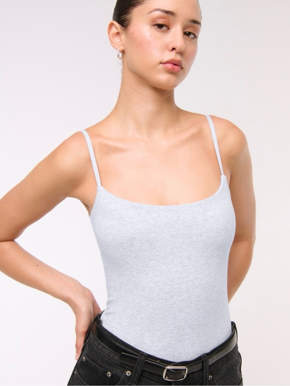 NWOT Abercrombie & Fitch Bra-Free 90s Cami Bodysuit - Light Grey - Picture 3 of 6